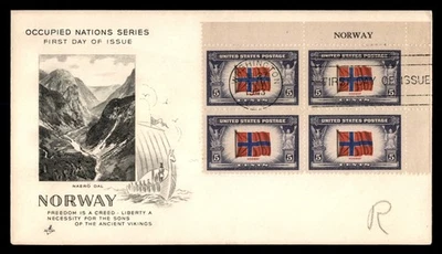 Mayfairstamps US FDC 1943 Flag of Norway Block Mountains First Day Cover aau_524 - Image 1 of 2