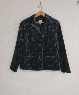 Renfrew 复古女式天鹅绒西装外套花卉印花深蓝色衬里 L 码 — 第 1/4 张图片