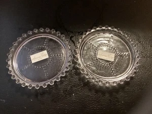 Set of 2 Clear Glass Beaded Edge Coasters- VintageHobnail Style-Barware decor - Picture 1 of 3