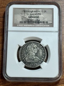 1783 Mexico FF 2 Reales El Cazador NGC Genuine Shipwreck Silver Coin (Slab3019) - Picture 1 of 2