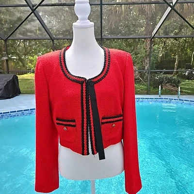 Rickie Freeman for TJ Suits - Red Wool Blend Crop Jacket Size 4 Foto 1 de 4