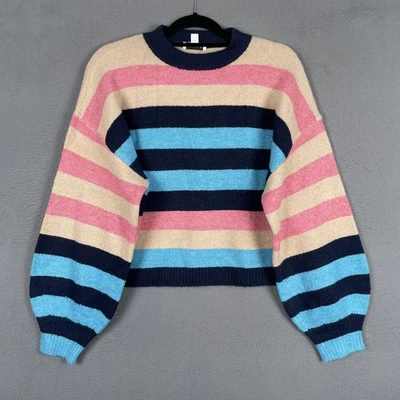 Topshop Sweater Womens Medium Multicolor Stripe Balloon Sleeve Pullover - Image 1 of 4