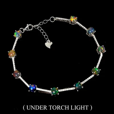 Pulseira de prata esterlina 925 redonda opala preta 5 mm joias de pedra preciosa natural 7 polegadas - Imagem 1 de 4