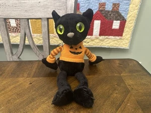 GALERIE AU CHOCOLAT Black Cat with Halloween Sweater Plush 12" Big Yellow Eyes - Picture 1 of 4