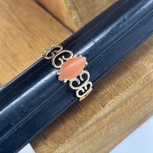 14K Yellow Gold Pink Salmon Coral Cocktail Ring Size 6.5 Marquise - Picture 1 of 9