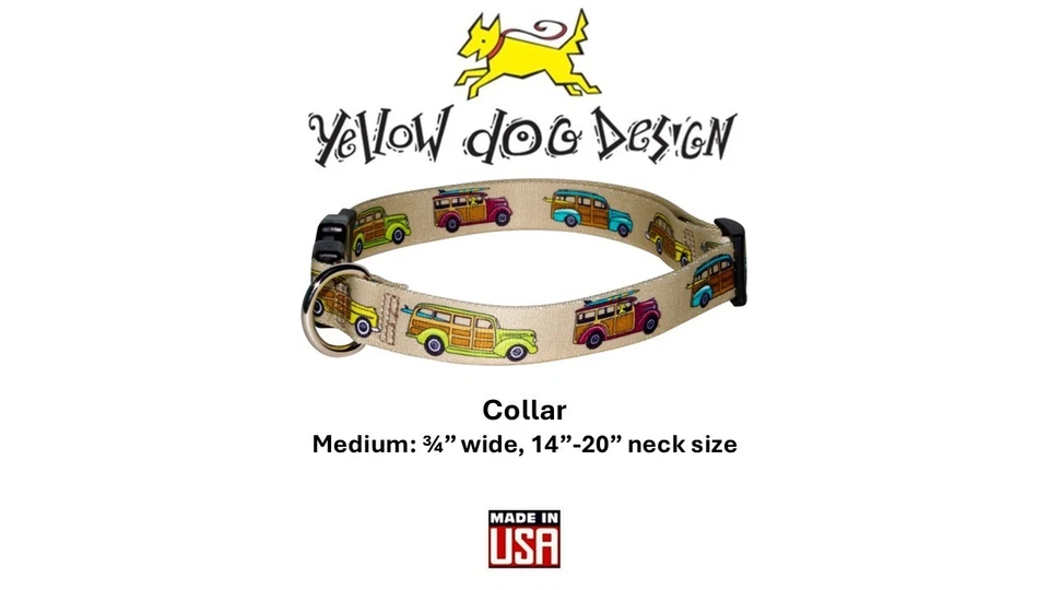 Yellow Dog Design Medium Collar Woody Wagon Surfboard Beach Pop Culture 14"-20" - Image 1 of 3