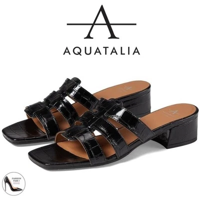 Sandalias Aquatalia Harla Croco Mula Enjauladas Cuero Negro Cocodrilo Zapatos en Relieve 8 Foto 1 de 4