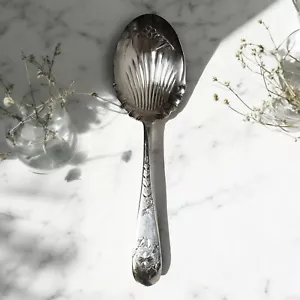 Antique Vintage Silverplate Bright Cut Serving Spoon Fluted Bowl Rockford 1880s  - Picture 1 of 8