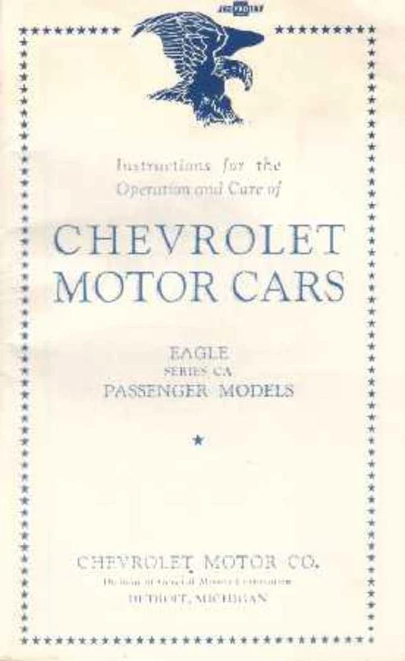 1933 Chevrolet Eagle CA Owners Manual User Guide Instruction Operator Book - Imagem 1 de 1