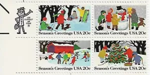US Season's Greetings 20c Stamp Zip Block of 4 Scott #2027-2030 - Picture 1 of 1