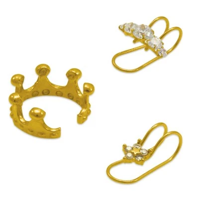 Ear Cuff Clip On Earring Non-Piercing Solid 14K Real Gold CZ Cartilage Earring - Image 1 of 3