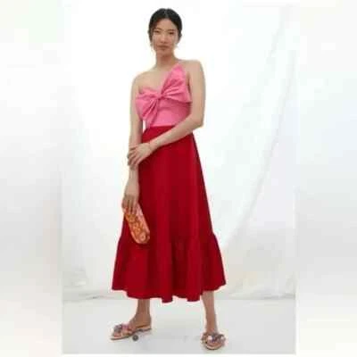 NWT Anthropologie Hutch Bow-Tie Maxi Dress Gown Sz 12P Petites Red/Pink #8G406 - Image 1 of 4