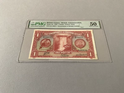 British Guiana 1 Dollar P-12c 1942  PMG 50 *Minor Thinning* - Image 1 of 4