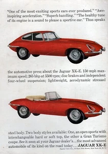 1962 Jaguar XKE E-type Roadster & Coupe Original Color Print Ad - Picture 1 of 1