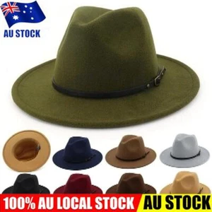 Wide Brim Wool Felt Fedora Panama Cowboy Girl Hat Casual Jazz Cap for men women - Picture 1 of 29