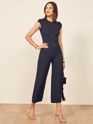 REFORMATION Azul Marino Botones Crepe de China Pantalones Cortos Mono 8 M Foto 1 de 4