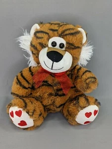Inter American Plush Tiger 9" Stuffed Animal Heart Feet Red Bow - Foto 1 di 9