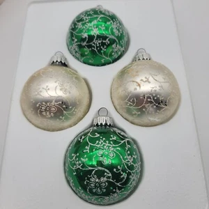 4 VTG Pyramid Glass Christmas Ornaments Floral Swirl Satin Sheen Holiday w/ Box - Picture 1 of 10