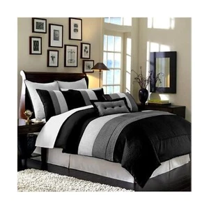 Chezmoi Collection Loft 8-Piece Luxury Striped Comforter Set (California King... - Picture 1 of 7