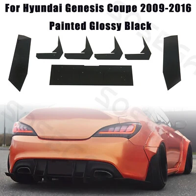For Hyundai Genesis Coupe 2009-2016 Glossy Black Rear Bumper Diffuser Aprons Kit - Image 1 of 4