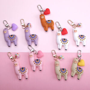 Alpaca Keychain Heart Ball Pendant Cartoon Alpaca Keyrings For Women Bag Gift