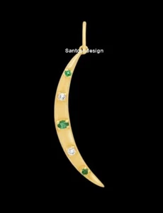 Designer Crescent Moon Diamond Emerald 925 Sterling Silver Charm Pendant,Gift - Picture 1 of 2