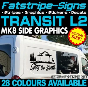 passend für Ford Transit MK8 L2 MWB LIVING THE DREAM GRAFIK AUFKLEBER CAMPER VAN - Bild 1 von 2