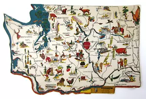 Cartolina d'epoca Washington State illustrata mappa fumetto fustellata S Boscarino 1948 - Foto 1 di 7