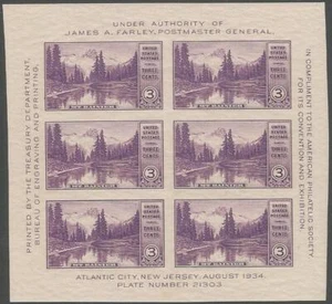 Souvenir Sheet - Scott 750 - 3 cent - Mt. Rainier -1934 - MNH - Picture 1 of 1
