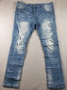 Pantalones de mezclilla Smoke Rise para hombre 40x34 azul algodón desgastado elástico recto informal - Imagen 1 de 15
