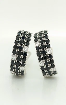 Pendientes Roberto Coin Fantasia Oro Blanco 18K Diamante Zafiro Negro Medio Aro Foto 1 de 4