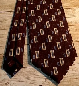 Jos A Bank Corporate Collection Silk Hand Sewn Neck Tie Red Geo Pattern - Picture 1 of 4