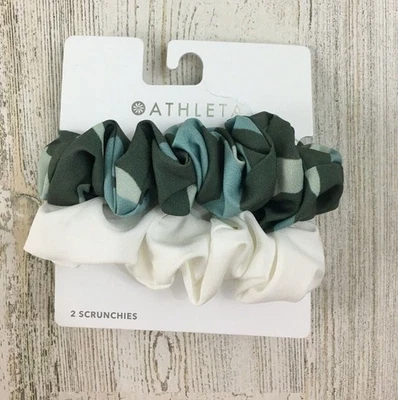 Athleta Scrunchies 2-Pack White Teal Camo Luxe Peat NEW Womens - Image 1 of 3