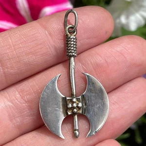 Vintage Sterling Silver 925 Minoan Labrys Double-Headed Axe Pendant 5.2g - Picture 1 of 8