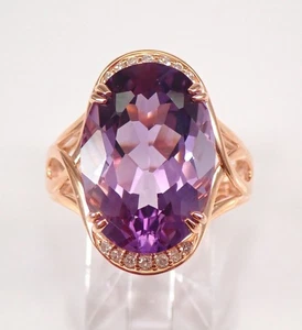 Anillo de compromiso grande de diamantes y amatista de oro rosa con piedras preciosas - Imagen 1 de 6