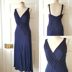 GHOST London Navy Bias Cut Slip Dress - 1930s Vintage Style - Size S - Picture 1 of 19