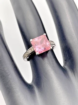 925 STERLING SILVER 7.9MM SQUARE ROSE PINK CZ SOLITAIR RING SIZE 5 COCKTAIL 2945 - Image 1 of 4