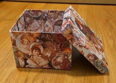 Шикарная коробка для хранения розовые и красные викторианские розы херувим жемчуг тема 7 дюймов x 7 дюймов x 5 дюймов - Изображение 1 из 4