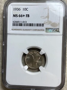 1936 10C Mercury Dime NGC MS66+FB Tough Plus Grade Coin Really Strong - Picture 1 of 6