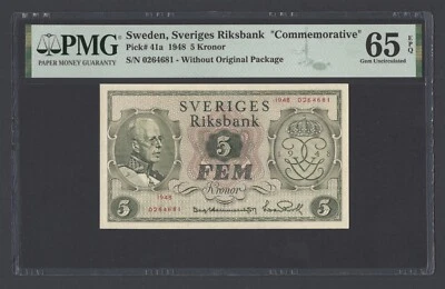 Sweden 5 Kronor 1948 P41a "Commemorative" Uncirculated Grade 65 - Image 1 of 2