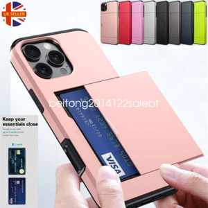 Armor Wallet Slide Card Slot Cover Heavy Duty Case For iPhone 16e 15 14 13 12 11 - Picture 1 of 34