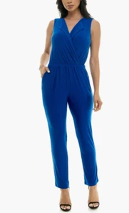 Combinaison femme Nina Leonard bleu haute mer sans manches col pointu taille moyenne neuve avec étiquette - Photo 1 sur 12
