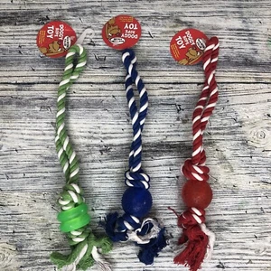 12" HUNDESPIELZEUG SEIL ZIEHEN GUMMI ZIEHEN KAUEN 2 STILE 3 FARBEN (rot, blau, grün) - Bild 1 von 12
