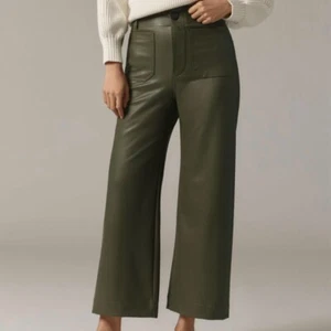 NUEVO Pantalones Anthropologie Colette Imitación Cuero Pierna Ancha Maeve Vegano Verde Talla 33 - Imagen 1 de 7