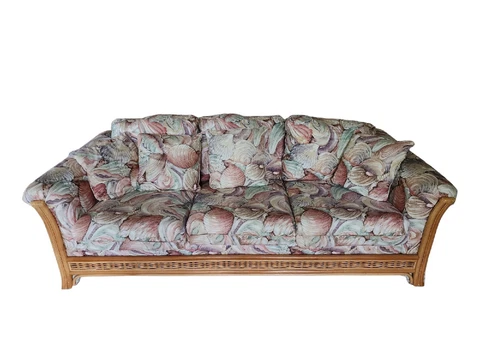 Vintage Carlton Furniture Wicker Couch Sofa Wicker Classic Florida Seashells Cover
