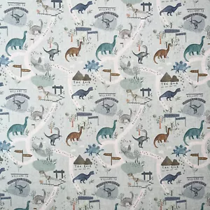 Children's Cotton Canvas Fabric Dinosaur Land Green - Craft Material Per Metre - Picture 1 of 5