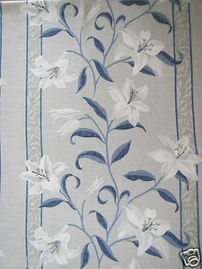 SANDERSON CURTAIN FABRIC DESIGN "Lilium" 2 METRES INDIGO/LINEN SOJUM PRINTS - Picture 1 of 4