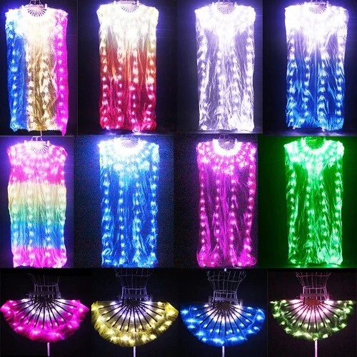  Fan Veil 155cm Length Belly Dance Costumes Rainbow Color Led Fan Veils Hand Fan - Image 1 of 4