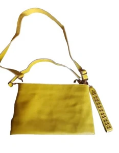 New Pistachio Yellow Genuine Leather Crossbody / Top Handle/ Wristlet Bag. - Picture 1 of 14