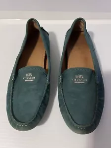 Coach Nancy Loafer Driver Womens Nubuck Leather Shoe Q6359 Jade Green 6.5 - Picture 1 of 9